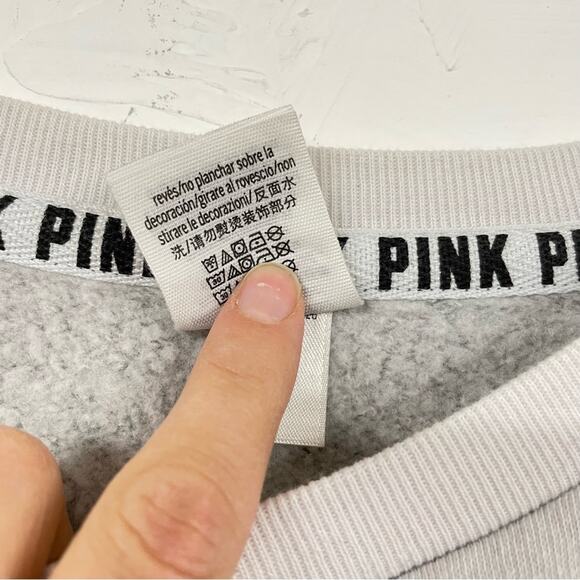 Pink Victoria Secret Grey White Colorblock Women Pullover Sweatshirt Oversized L - Picture 6 of 9